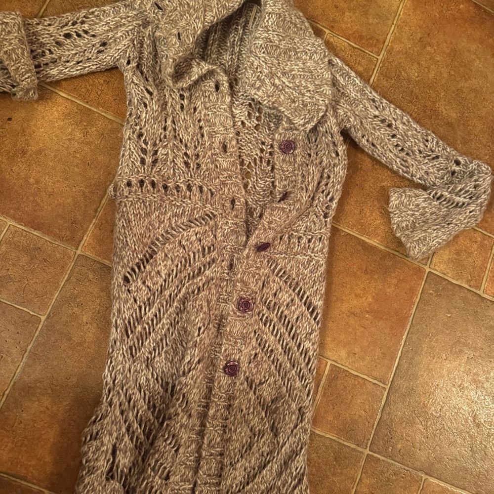 Free People maxi length knit button front cardigan - khaki tan size small